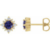 14 Karat Yellow Gold 4 mm Natural Iolite and 0.16 Carat Natural Diamond Halo Style Earrings