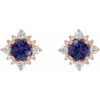 14 Karat Rose Gold 5 mm Natural Iolite and 0.16 Carat Natural Diamond Halo Style Earrings