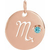 14 Karat Rose Gold Blue Zircon Scorpio Zodiac Pendant