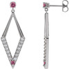 Sterling Silver Natural Pink Blue Sapphire and 0.40 Carat Natural Diamond Geometric Earrings