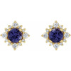 14 Karat Yellow Gold 6 mm Natural Iolite and 0.20 Carat Natural Diamond Halo Style Earrings