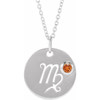 14K White Natural Orange Garnet Virgo Zodiac 16 inch Necklace