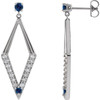 Platinum Natural Blue Sapphire and 0.40 Carat Natural Diamond Geometric Earrings