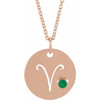 14 Karat Rose Gold Natural Emerald Aries Zodiac 16 inch Necklace