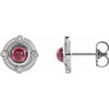 14 Karat White Gold Natural Rhodolite Garnet and .03 Carat Natural Diamond Earrings