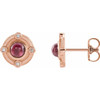 14 Karat Rose Gold Rhodolite Garnet and .03 Carat Diamond Earrings