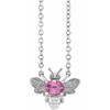 Platinum Natural Pink Sapphire Bee 16 inch Necklace