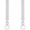 14 Karat White Gold Cultured White Seed Pearl Bar Earrings