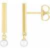 14 Karat Yellow Gold Cultured White Seed Pearl Bar Earrings