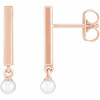 14 Karat Rose Gold Cultured White Seed Pearl Bar Earrings