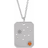 14K White Natural Orange Garnet and .0075 Carat Natural Diamond Virgo Zodiac Constellation 16 inch Necklace