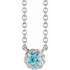 14 Karat White Gold 5 mm Blue Zircon Claw Prong Rope 18 inch Necklace