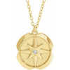 14 Karat Yellow Gold .01 Carat Natural Diamond Celestial Medallion 16 inch Necklace
