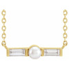 14 Karat Yellow Gold Cultured Seed Pearl and 0.16 Carat Diamond Petite Bar 18 inch Necklace