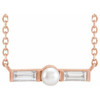 14 Karat Rose Gold Cultured Seed Pearl and 0.16 Carat Diamond Petite Bar 18 inch Necklace