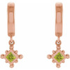 14 Karat Rose Gold Natural Peridot Beaded Bezel Set Hoop Earrings