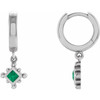 Sterling Silver Lab Grown Emerald Beaded Bezel Set Hoop Earrings
