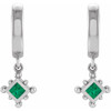 Sterling Silver Lab Grown Emerald Beaded Bezel Set Hoop Earrings