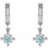 Platinum Natural Aquamarine Beaded Bezel Set Hoop Earrings