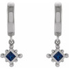 Sterling Silver Lab Grown Blue Sapphire Beaded Bezel Set Hoop Earrings