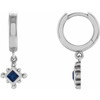 14 Karat White Gold Lab Grown Blue Sapphire Beaded Bezel Set Hoop Earrings