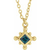 14 Karat Yellow Gold Lab Grown Alexandrite Bezel Set Beaded 16 inch Necklace