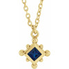 14 Karat Yellow Gold Natural Blue Sapphire Bezel Set Beaded 16 inch Necklace