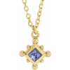 14 Karat Yellow Gold Natural Tanzanite Bezel Set Beaded 16 inch Necklace