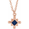 14 Karat Rose Gold Blue Sapphire Bezel Set Beaded 16 inch Necklace