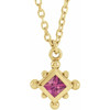 14 Karat Yellow Gold Pink Tourmaline Bezel Set Beaded 16 inch Necklace
