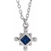 14 Karat White Gold Natural Blue Sapphire Bezel Set Beaded 16 inch Necklace