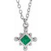 14 Karat White Gold Lab Grown Emerald Bezel Set Beaded 16 inch Necklace