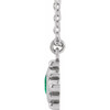 14 Karat White Gold Lab Grown Emerald Bezel Set Beaded 16 inch Necklace