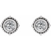 Platinum 3.5 mm Natural White Sapphire Beaded Halo Style Earrings