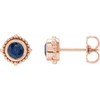 14 Karat Rose Gold 3 mm Natural Blue Sapphire Beaded Halo Style Earrings