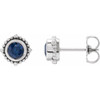 14 Karat White Gold 3.5 mm Natural Blue Sapphire Beaded Halo Style Earrings