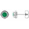 Sterling Silver 3 mm Natural Emerald Beaded Halo Style Earrings