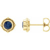 14 Karat Yellow Gold 3 mm Natural Blue Sapphire Beaded Halo Style Earrings