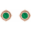 14 Karat Rose Gold 3 mm Natural Emerald Beaded Halo Style Earrings