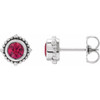 Platinum 3 mm Natural Ruby Beaded Halo Style Earrings