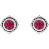 Platinum 3 mm Natural Ruby Beaded Halo Style Earrings