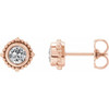 14 Karat Rose Gold 3 mm Natural White Sapphire Beaded Halo Style Earrings