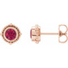 14 Karat Rose Gold 3 mm Natural Ruby Beaded Halo Style Earrings