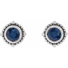 Platinum 3 mm Natural Blue Sapphire Beaded Halo Style Earrings