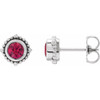 Platinum 4 mm Natural Ruby Beaded Halo Style Earrings
