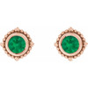 14 Karat Rose Gold 4 mm Natural Emerald Beaded Halo Style Earrings