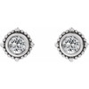 Platinum 3 mm Natural White Sapphire Beaded Halo Style Earrings
