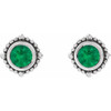 14 Karat White Gold 4 mm Natural Emerald Beaded Halo Style Earrings