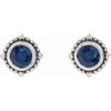14 Karat White Gold 4 mm Natural Blue Sapphire Beaded Halo Style Earrings
