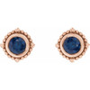 14 Karat Rose Gold 4 mm Natural Blue Sapphire Beaded Halo Style Earrings